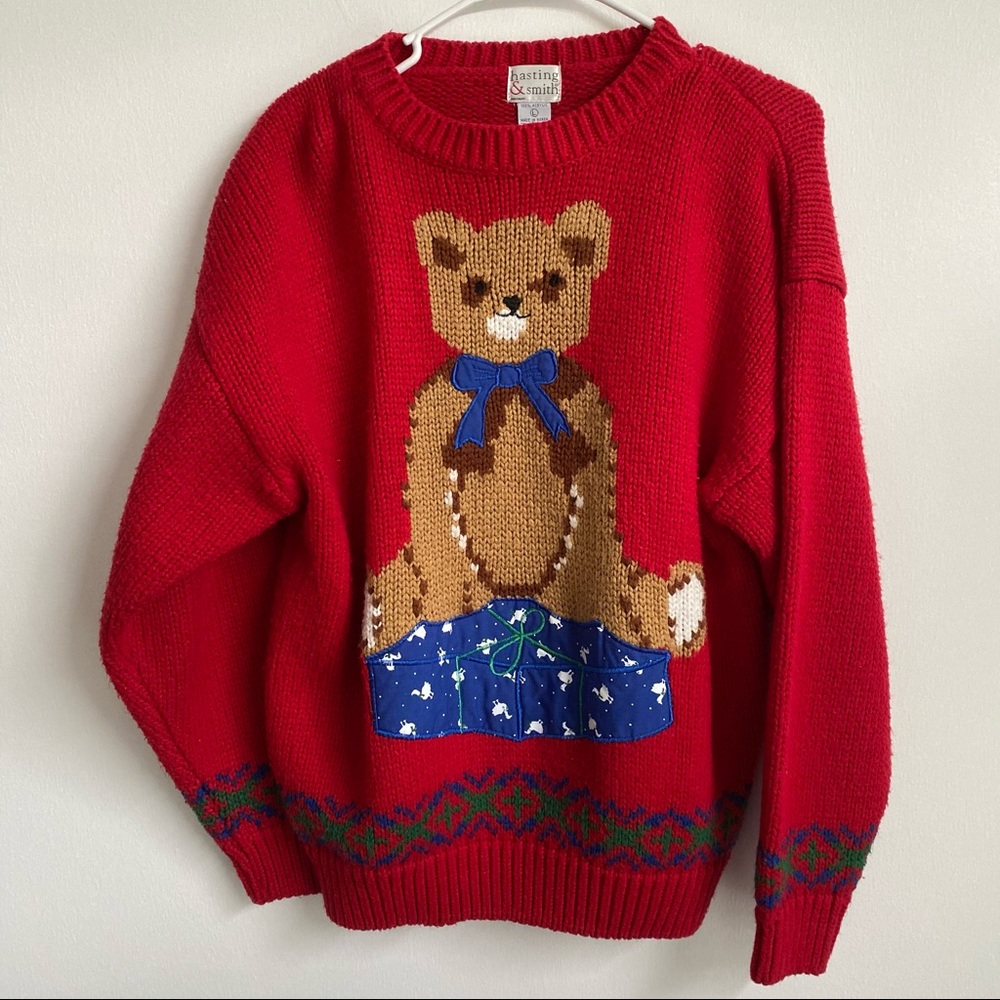Vintage Red Teddy Bear Sweater